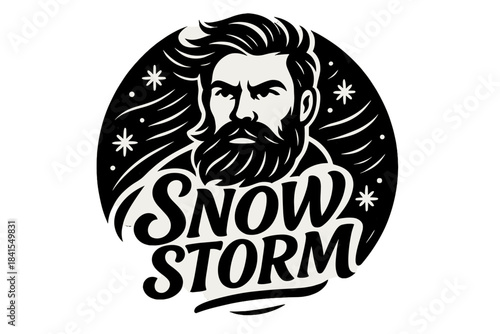 Bearded Man Snowstorm. Bearded man in snowstorm. modern hand lettering, smooth curves, balanced composition,
