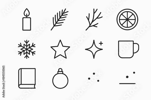 Winter Icon Collection. Winter still-life artistry. Line outline icon set of Winter still-life artistry: