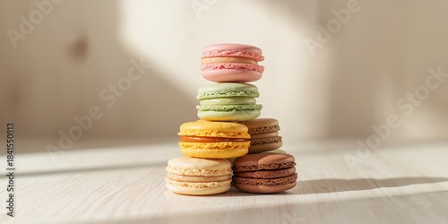 Colorful macaroons on a plate, highlighting confectionery diversity for dessert presentation