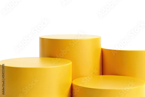 Set of yellow cylindrical display podiums for product showcasing