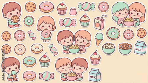 Cute Cartoon Sleepy Characters, Stars, Moons, and Clouds for Cozy and Dreamy Themes