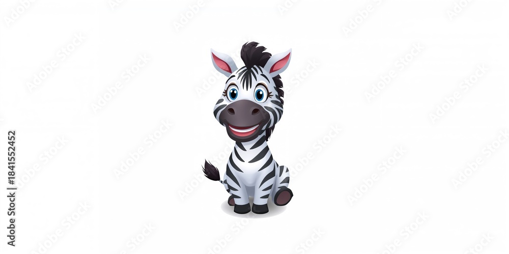 Obraz premium Cartoon of a cute zebra on a white background, suitable for children's educational materials