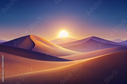 Fototapeta Naklejka Na Ścianę i Meble -  Serene desert landscape at sunset with golden sand dunes