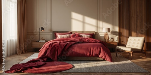 A bedroom with a bed placed along the wall, providing a simple sleeping solution, interior setup