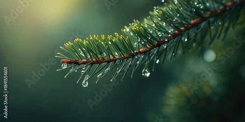 Wallpaper Mural Dew droplets on a spruce branch, highlighting moisture retention and plant surface details Torontodigital.ca