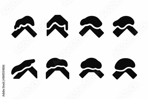 Snow Drift Icons. Snow drifts on rooftops. Filled icon set of snow drifts on rooftops: ridge drift, corner