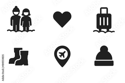 Winter Trip Icons. Couple on winter trip. Filled icon set of couple on winter trip: male figure, female figure