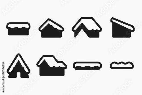 Minimal Snowy Roof Icons. Snowy minimal rooftops. Filled icon set of snowy minimal rooftops: flat roof,
