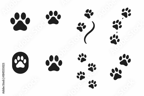 Snow Tracking Icons. Tracking in snow. Filled icon set of tracking in snow: single paw, double paw, offset