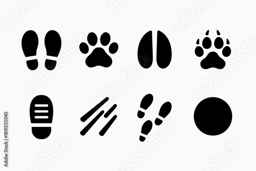 Snowy Impressions Icons. Snowy ground impressions. Filled icon set of snowy ground impressions: toe marks, paw