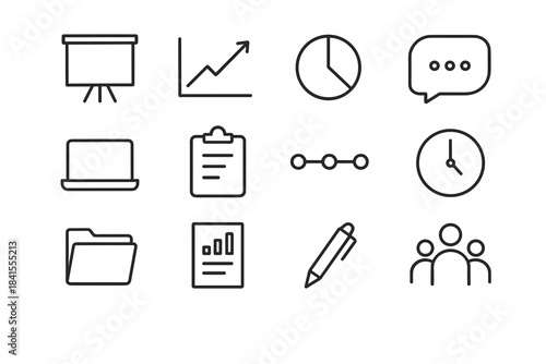 Year-End Briefing Icons. Management year-end briefing. Line outline icon set of Management year-end briefing: