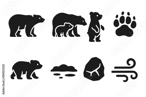 Polar Bear Icons. Polar bear family concept art. Filled icon set of polar bear family concept art: adult bear,