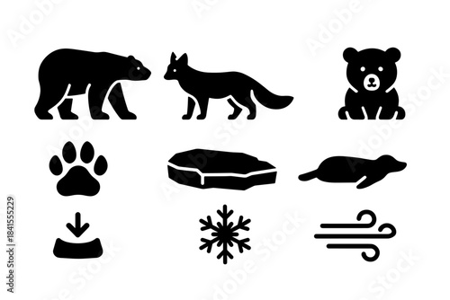 Polar Wildlife Icons. Polar wildlife. Filled icon set of polar wildlife: polar bear, arctic fox, seal