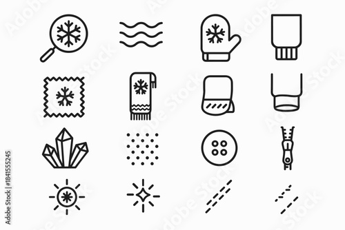 Macro Snowflake Icon Set. Macro snowflake moments. Line outline icon set of Macro snowflake moments: magnified