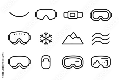 Winter Sports Visor Icons. Winter sports visor concepts. Line outline icon set of Winter sports visor concepts