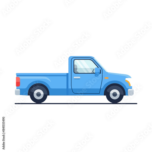 Blue Pickup Truck Minimalist Vector Illustration Isolated on White Background