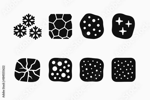 Icy Macro Icons. Icy macro textures. Filled icon set of icy macro textures: frost flakes, crystal mesh, ice