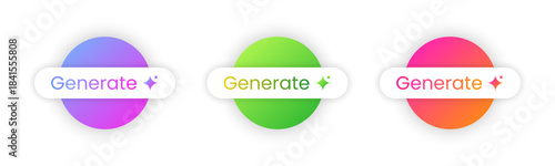 Creative generate button set featuring shiny effect. Modern and eye-catching design elements in vibrant gradients for web interfaces and mobile applications.