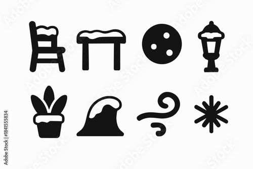 Winter Outdoor Icons. Outdoor seating winter vibes. Filled icon set of outdoor seating winter vibes: chair