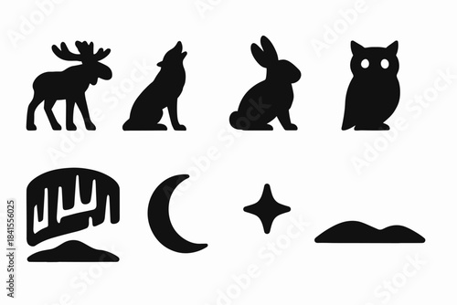 Northern Animal Icons. Lights over northern animals. Filled icon set of lights over northern animals: moose