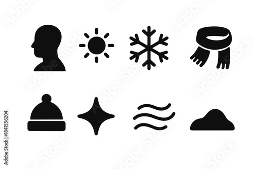 Golden Hour Snow Icons. Golden hour snow portrait. Filled icon set of golden hour snow portrait: face