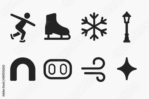 Ice Skating Icons. Ice skating silhouettes. Filled icon set of ice skating silhouettes: skater form, skate