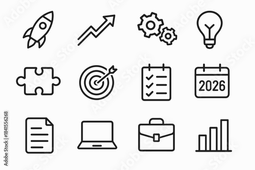 Startup Icon Set. Forward-looking startup icons. Line outline icon set of Forward-looking startup icons: