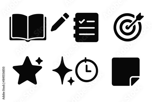 Iconic Notebook Resolutions. Resolution list notebook. Filled icon set of resolution list notebook: open