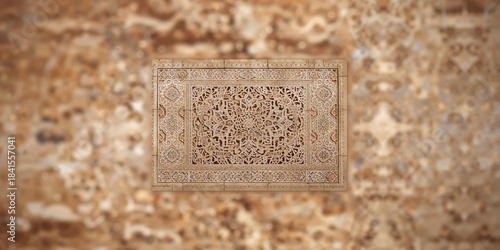 Detailed panel of intricate wall patterns at a historic palace, craftsmanship and preservation efforts