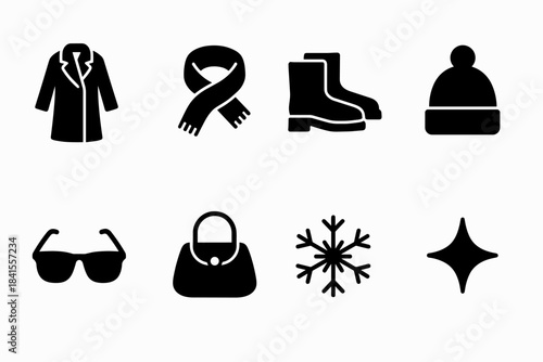 Winter Fashion Icons. Winter street fashion editorial. Filled icon set of winter street fashion editorial: