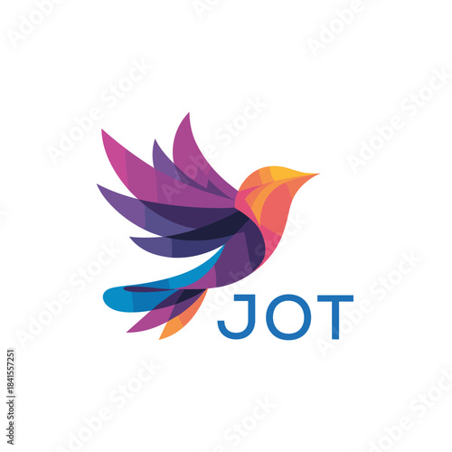 “Stylish Multicolored Bird Emblem for Marketing” JOT Later Logo, “Corporate Logo Concept with Flying Bird and Letters” “Elegant Gradient Bird Logo for Branding and Business”
