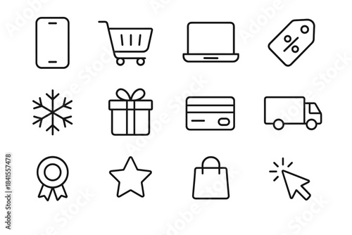 Winter Shopping Icons. Winter shopping interface. Line outline icon set of Winter shopping interface: