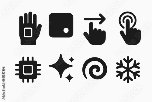 Smart Gesture Wearables Icons. Smart gesture wearables. Filled icon set of smart gesture wearables: glove