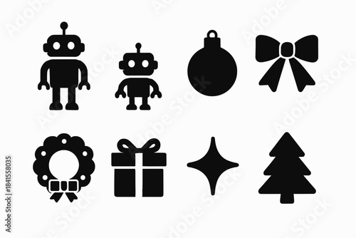 Robotic Holiday Icons. Robotic family holiday helpers. Filled icon set of robotic family holiday helpers: tall