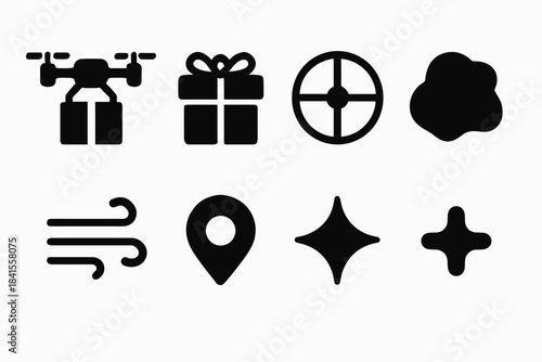 Aerial Holiday Icons. Aerial holiday delivery. Filled icon set of aerial holiday delivery: drone unit, festive