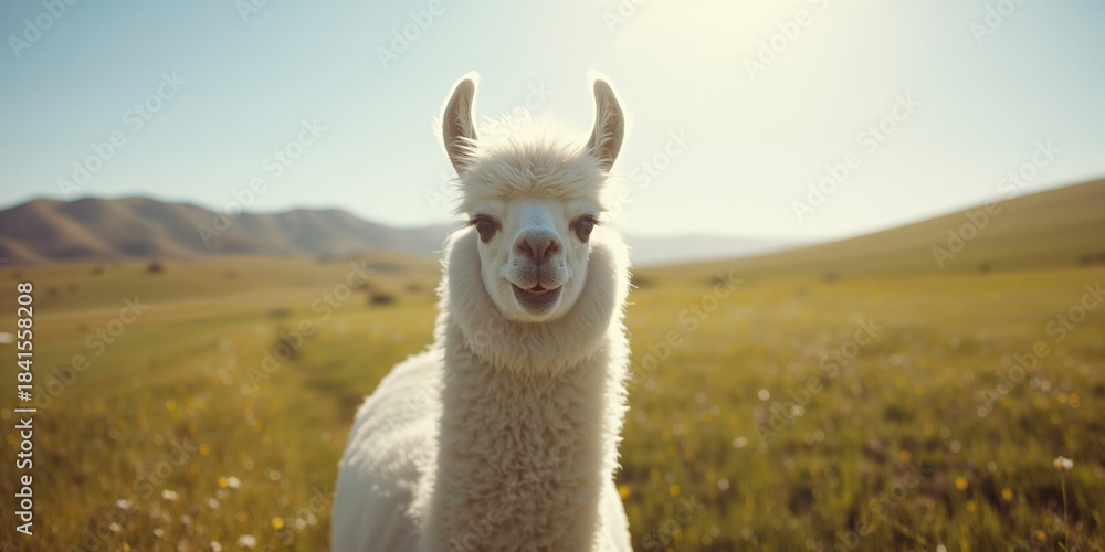 Obraz premium Llama showing a broad smile, highlighting animal happiness in a rural environment
