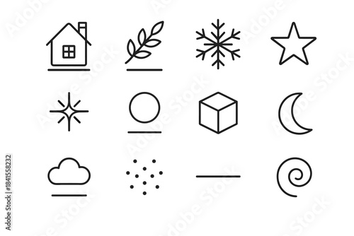 Levitation Icon Set. Levitation winter dream. Line outline icon set of Levitation winter dream: floating