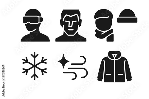 Cyber Winter Icons. Cyber winter look. Filled icon set of cyber winter look: cyber visor, angular face,