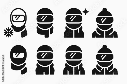 Reflective Winter Icons. Reflective winter faces. Filled icon set of reflective winter faces: face outline,
