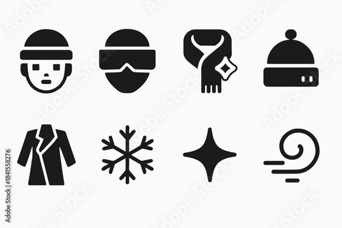 Digital Winter Icons. Digital winter fashion. Filled icon set of digital winter fashion: digital face, AR