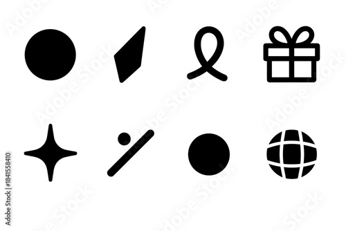 Holographic Icons Display. Holographic New Year décor. Filled icon set of holographic New Year décor: holo