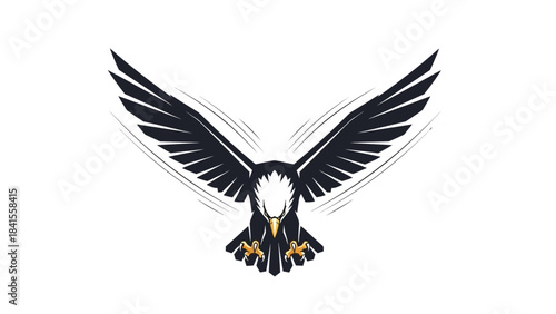 Striking stylized bald eagle mascot descending with powerful outstretched wings and sharp talons ready to strike