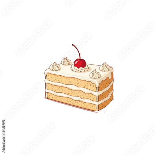 Delicious Slice of Vanilla Cake with Cherry