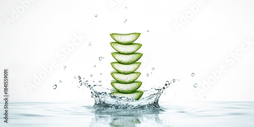Fresh Aloe Vera slices with water splash on a white background, highlighting natural skin remedies