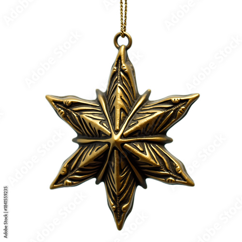 Vintage-Style Christmas Star Ornament Antique Gold Detail Isolated on White Background HD