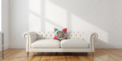 Colorful modern throw pillow on the sofa in the living room serving as a decorative accent