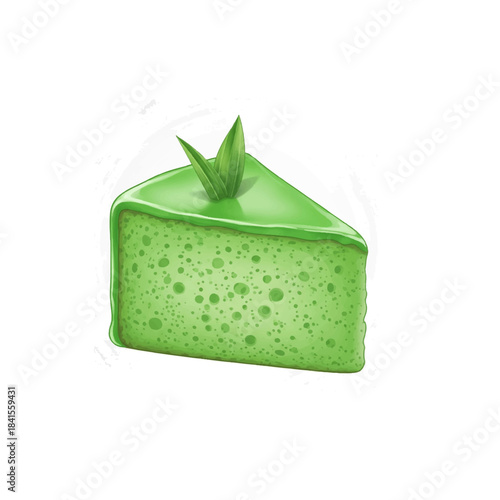 Slice of Green Cake with Leaf Garnish