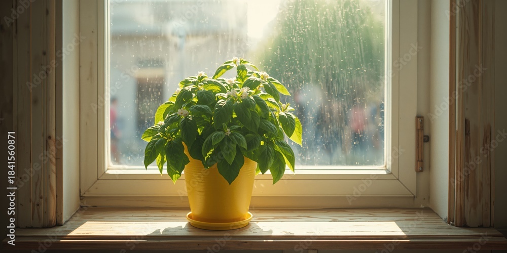 Obraz premium Growing aromatic herbs at home, focusing on kitchen garden sustainability, World Gardening Day