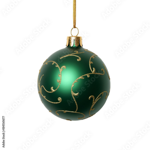 Elegant Forest Green Christmas Ornament with Gold Swirl Patterns Studio Photography HD