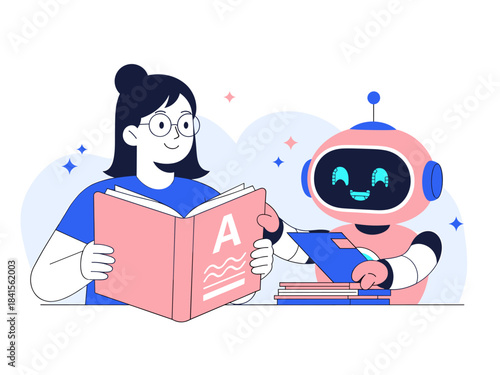 Learning together: human and robot studying books
